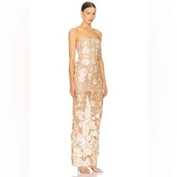 NWOT Bronx and Banco JASMINE MAXI DRESS Floral Gold Strapless Dress - Picture 2 of 15